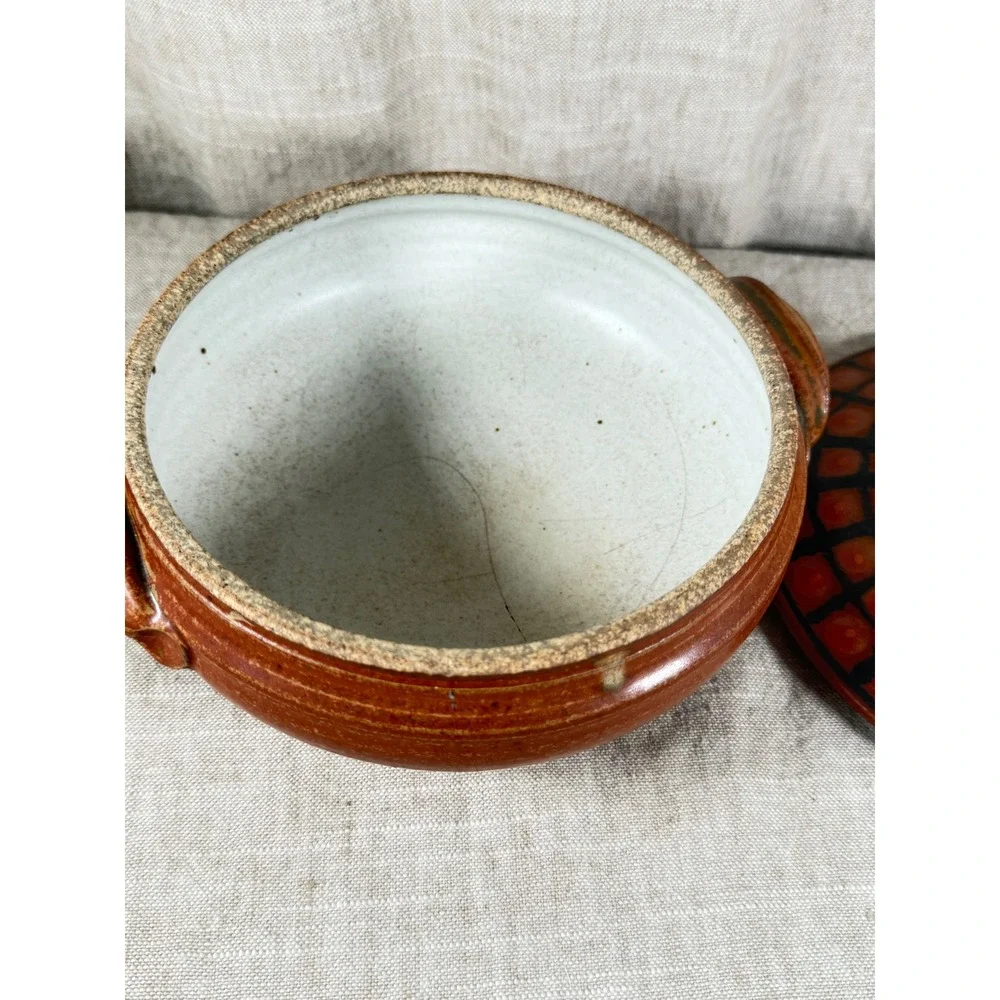 Vintage Studio Pottery Covered Casserole Dish Hand Thrown Stoneware MCM